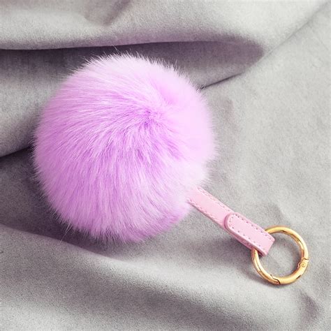 10cm Pom Pom Bunny Keychains Leather Keyring Faux Rabbit Fur Pompons