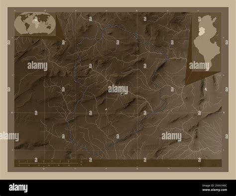 Kasserine Governorate Of Tunisia Elevation Map Colored In Sepia Tones