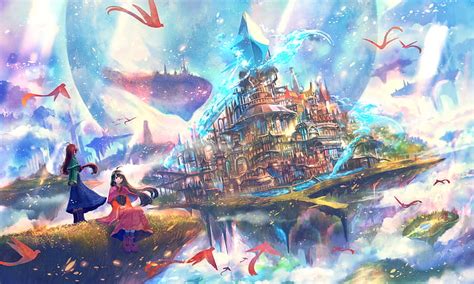 HD wallpaper: Anime, Original, Bird, Building, City, Cloud, Fantasy, Floating Island | Wallpaper ...