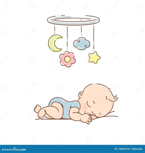 Little Baby Boy Sleep Under Mobile Toy Stock Vector Illustration Of