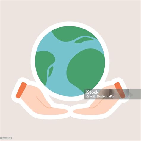 Human Hands Holding Planet Earth Vector Isolated Cartoon Sticker Nature