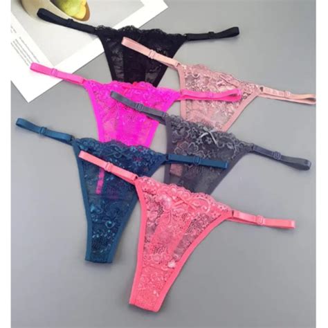 Kit 5 Calcinha Fio Dental De Renda Sensual Regulagem Tanga Sexy Lingerie Feminina Shopee