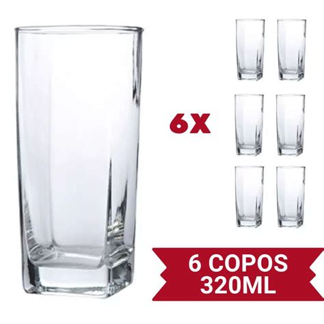 Copo Quadrado De Vidro - Jogo 6 Copos de Vidro Quadrado Luxo Bali 320ml | Shopee Brasil