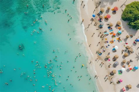 Premium Photo Bustling Aerial View Crowded Beach Generate Ai