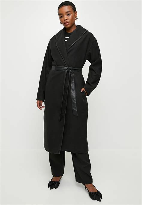 Tipped Belted Coat Black Edit Coats Superbalist