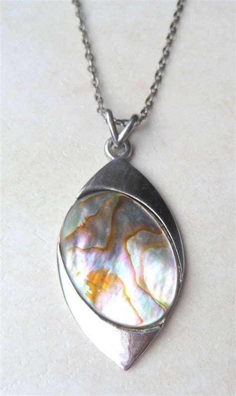 Vintage Oval Abalone Shell Pendant And Necklace By Exquisite Shell