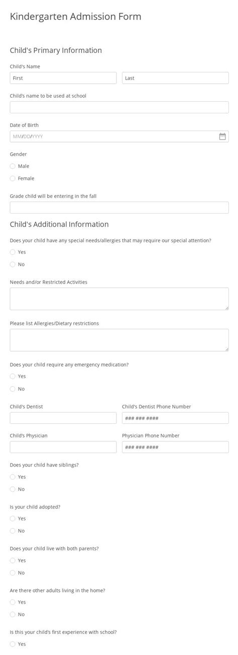 Kindergarten Physical Form Template 123formbuilder