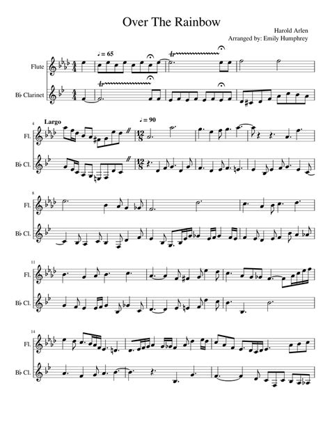 Over The Rainbow Sheet Music For Flute Clarinet In B Flat Woodwind