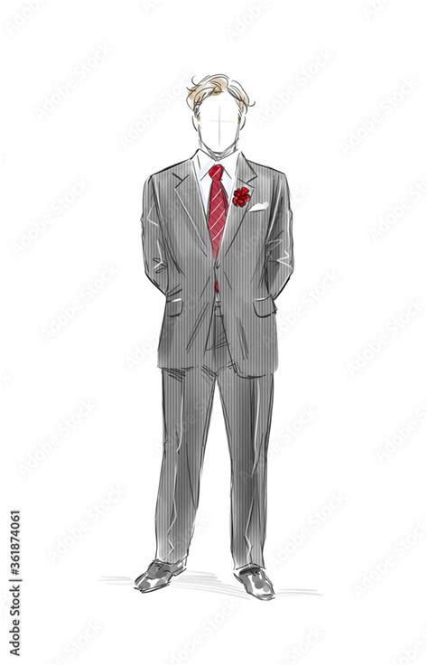 Isolated Sketch Drawing Of A Faceless Business Man In A Black Suit With