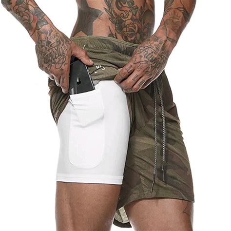 Summer Quick Drying Running Shorts Men 2 In 1 Security Pocket Shorts