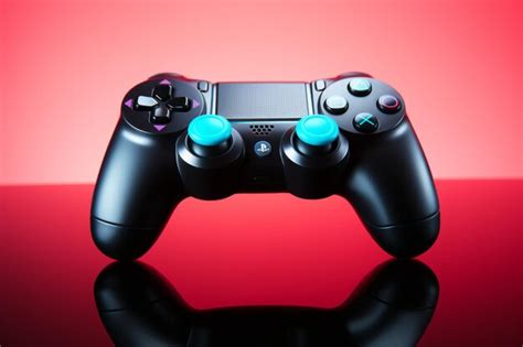 Controlador de joystick preto botões azuis flutuantes em fundo rosa