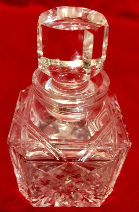 Vintage Square Clear Cut Glass Perfume Bottle With Diamond Pattern