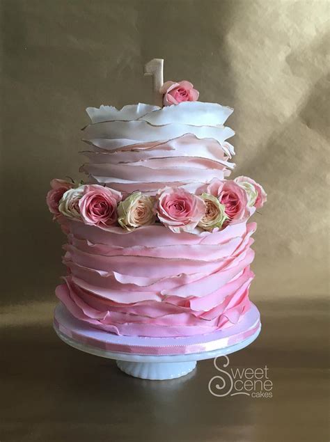 Pink Ombre Ruffles And Gold Decorated Cake By Sweet Cakesdecor