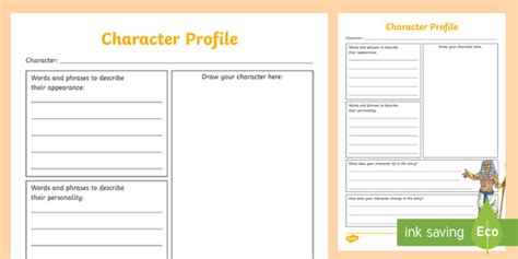 Egyptian Fairy Tale Character Profile Worksheet