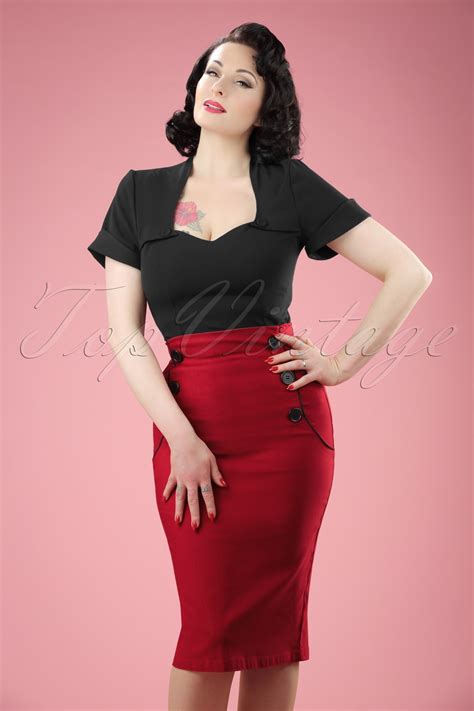 Topvintage Exclusive 50s Vivian Pencil Skirt In Red