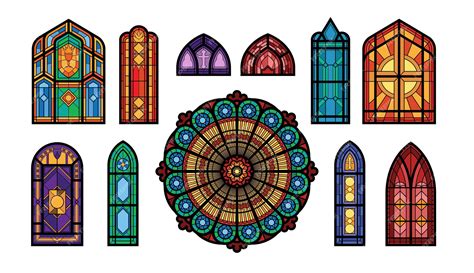 Premium Vector Set Of Different Types Of Stained Glass Mosaic Windows