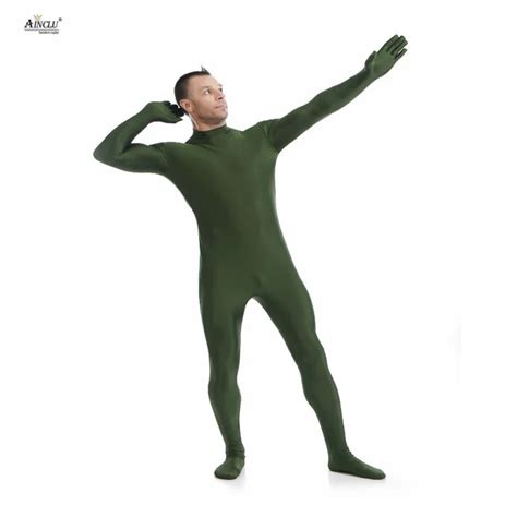 Ainclu Mens Spandex Nylon Lycra Zentai Dark Green Body Second Skin