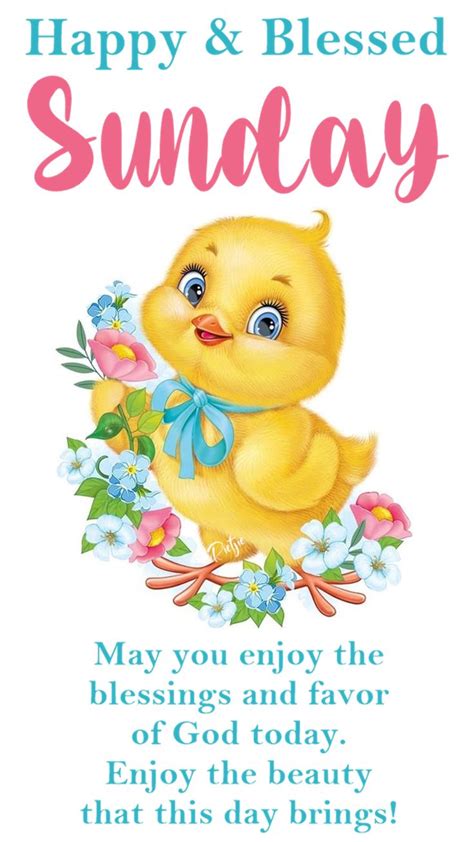 A Greeting Card With An Image Of A Yellow Duck On Its Chest And The Words Happy And Blessing Sunday