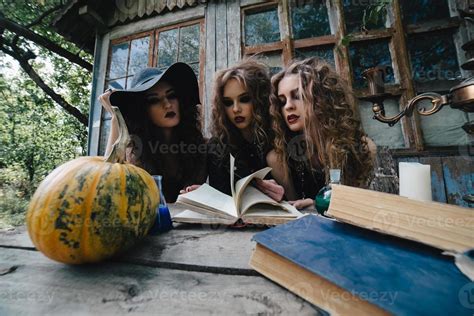 Three vintage witches perform magic ritual 11466238 Stock Photo at Vecteezy