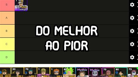 TIER LIST DO MELHOR Ao PIOR DOS PERSOANGENS Que EU JOGO NO ANIME