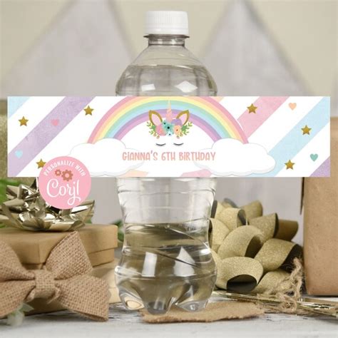 Editable Unicorn Water Bottle Label Unicorn Birthday Party Bottle Wrappers Printable Unicorn