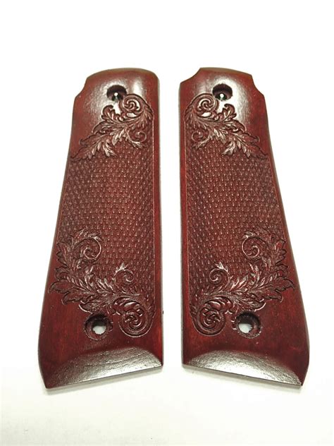 Rosewood Floral Checker Ruger Mark Iv 2245 Grips Checkered Engraved T Ls Grips