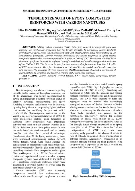 Pdf Tensile Strength Of Epoxy Composites Reinforced With Carbon Nanotubes