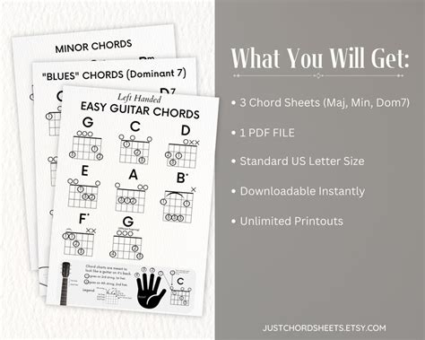 Printable Left Handed Guitar Chord Charts for Beginners Print at Home on Standard U.S. Letter ...