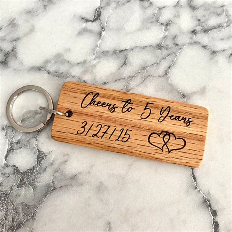 Year Anniversary Engraved Wood Keychain Gift For Him Or Her Oak Laser