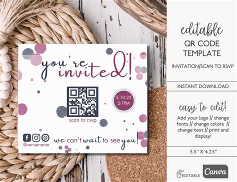 Editable Qr Code Postcard, Invitation Qr Code Sign Template, Canva ...