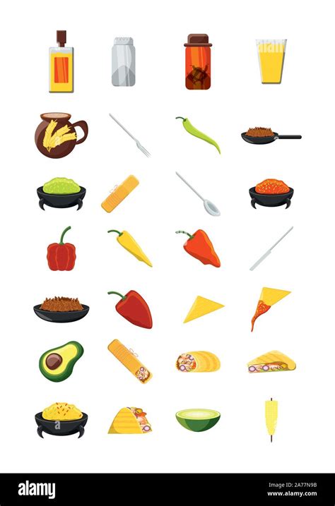 Mexican Food Icon Set Pack High Quality Variety Symbols Vector