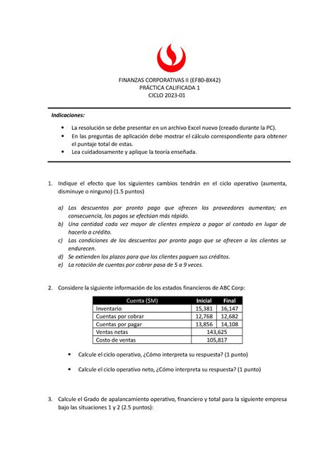 PC1 2023 1 Finanzas Corporativas II FINANZAS CORPORATIVAS II EF80