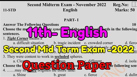 Th English Second Midterm Exam Model Question Paper Pdf