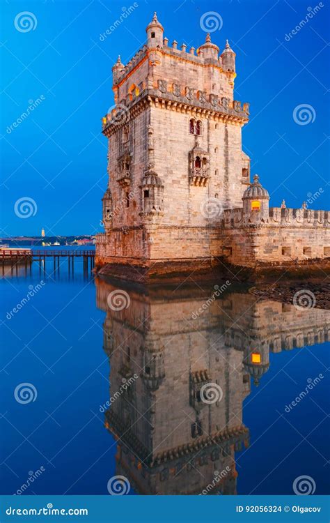 Torre Di Belem A Lisbona Alla Notte Portogallo Fotografia Stock