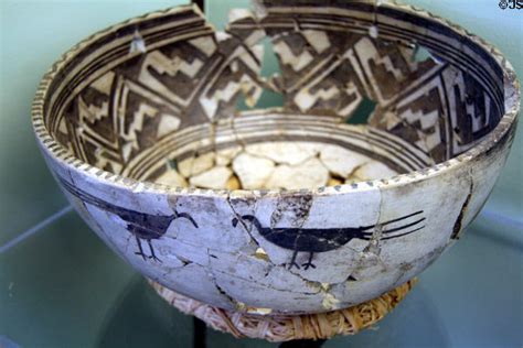 Mesa Verde Puebloan Pottery Bowl Painted With Birds From Classic Period