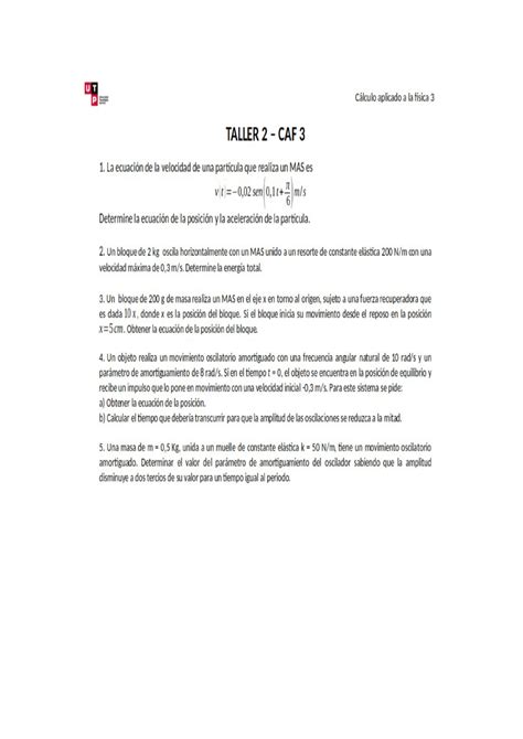 Taller Caf Ejercicios De Fisica Para Que Te Guies Calculo