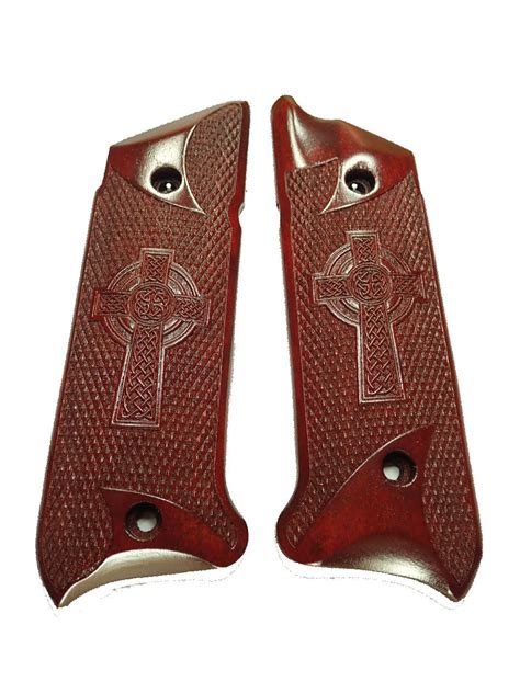 Rosewood Celtic Cross Ruger Mark Iv Grips Checkered Engraved Textured Ls Grips