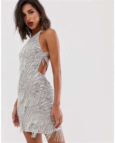 Asos Sequin Fringe Cutout Mini Dress In Metallic Lyst Uk