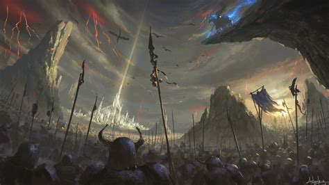 Epic Fantasy Battle A Stunning Hd Wallpaper Of Knights And Cities