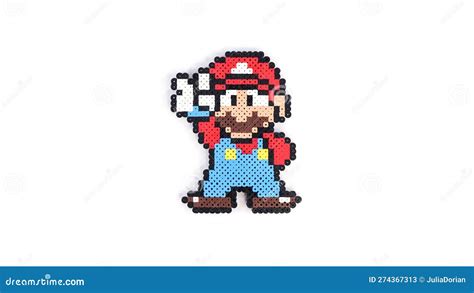 Popular Plastic 8 Bit Toy Super Mario On White Background Super Mario Handmade Toy From Perler