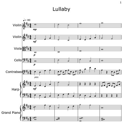 Lullaby Sheet Music For Violin Viola Cello Contrabass Harp Piano