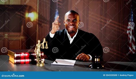 Angry Judge Talking In Courtroom Stock Photo Image Of Flag Justice