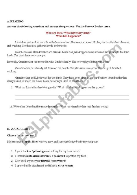 Present Perfect Reading Comprehension Worksheet 061