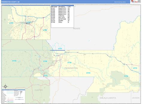 Pennington County, SD Zip Code Wall Map Basic Style by MarketMAPS