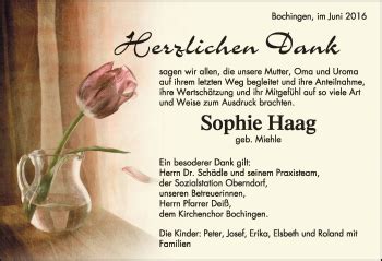 Traueranzeigen von Sophie Haag Schwarzwälder Bote Trauer