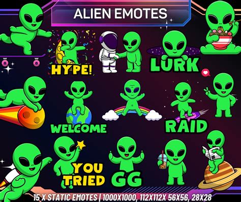 Twitch Emote Pack Cute Alien Emotes Twitch Emotes Kick Emotes