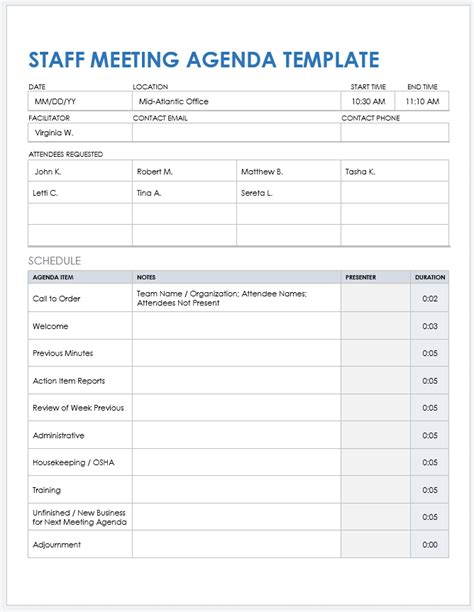 Free Team Meeting Templates Smartsheet