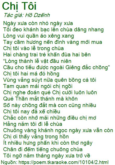 Lời Bài Thơ Chị Tôi Hồ Dzếnh