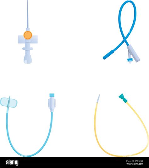 Venous Catheter Icons Set Cartoon Vector Intravenous Cannula And