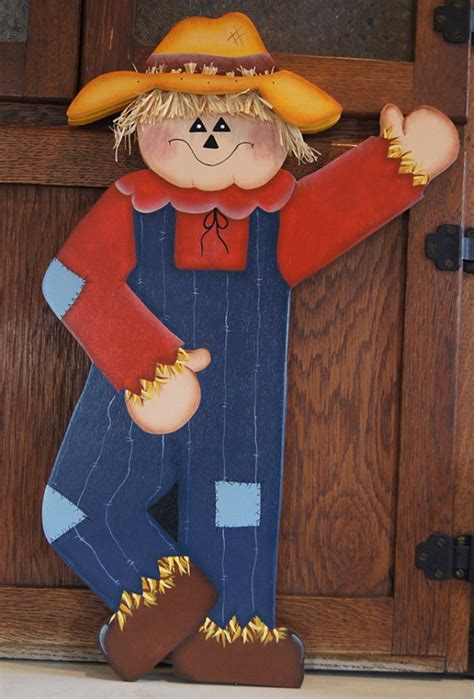 Fall Waving Scarecrow Wood Welcome Yard Art Sign Halloween Wood Crafts Wood Yard Art